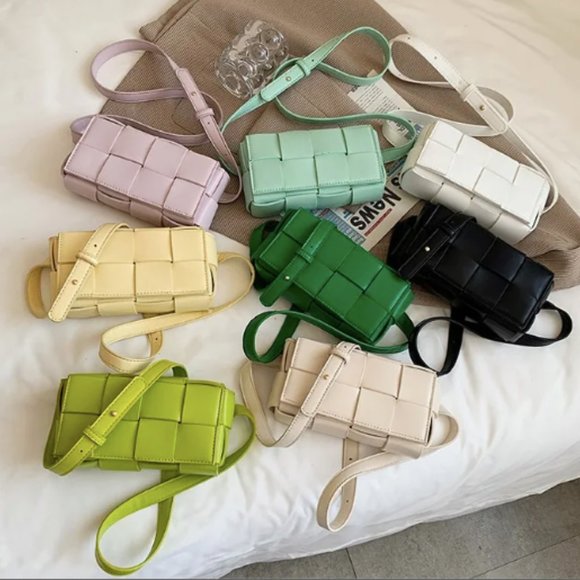 Bags | Nwt Vegan Leather Woven Crossbody Spring Bag 3 Color Options ...